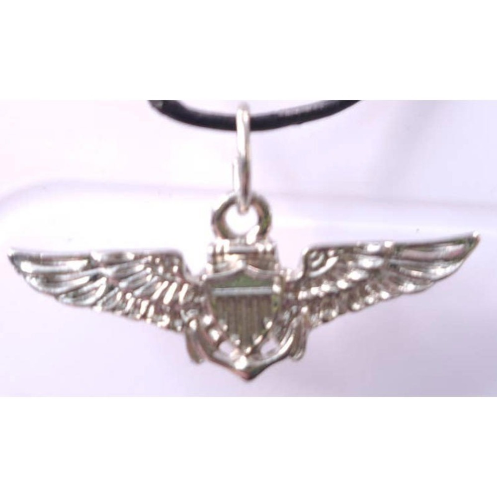 Pilot Wings Shield Pendant Large Charm Silver Tone 1.25 inch One Sided New